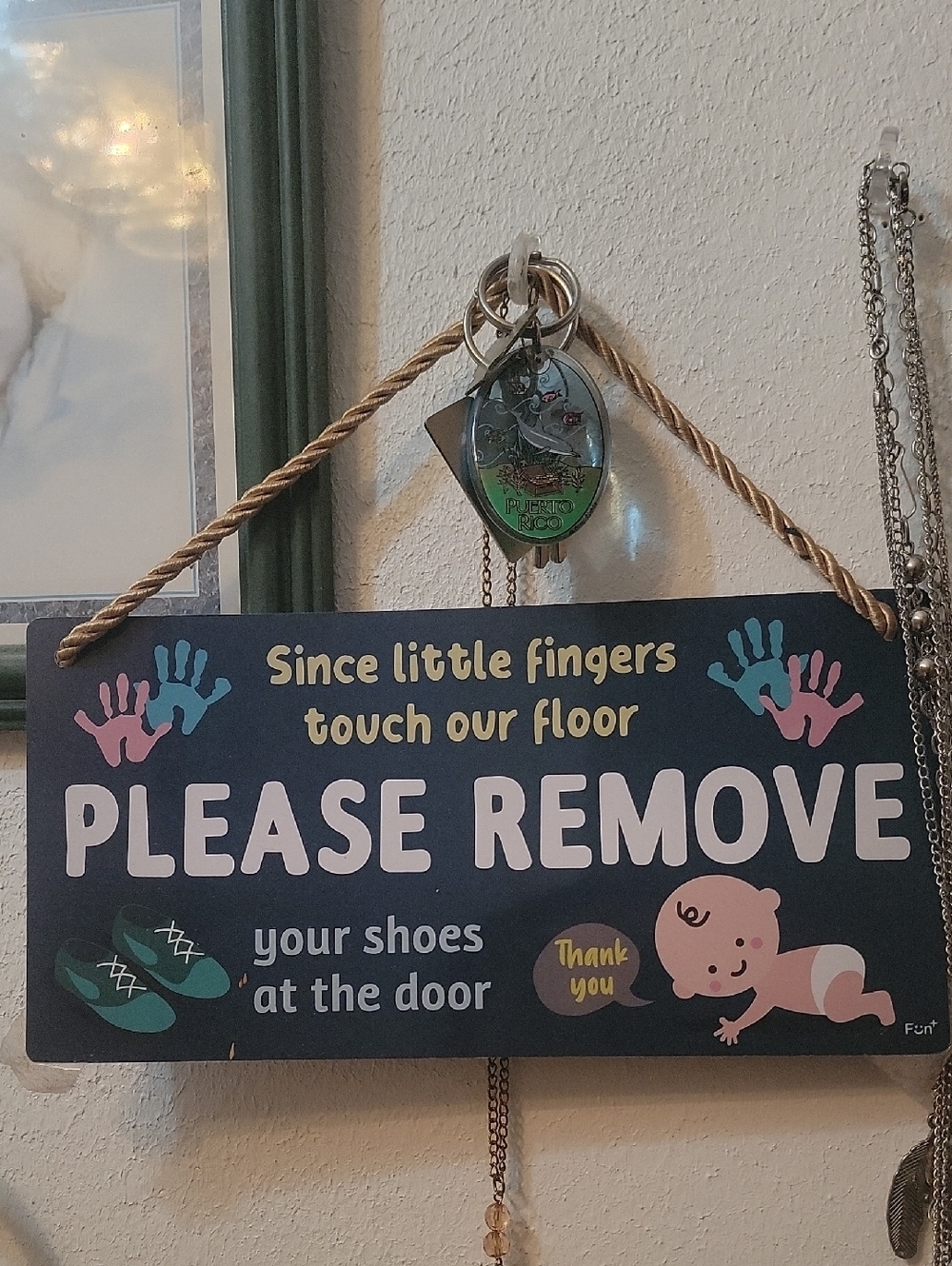 Please Remove Shoes Door Sign - Navy with Pink & Teal Accents